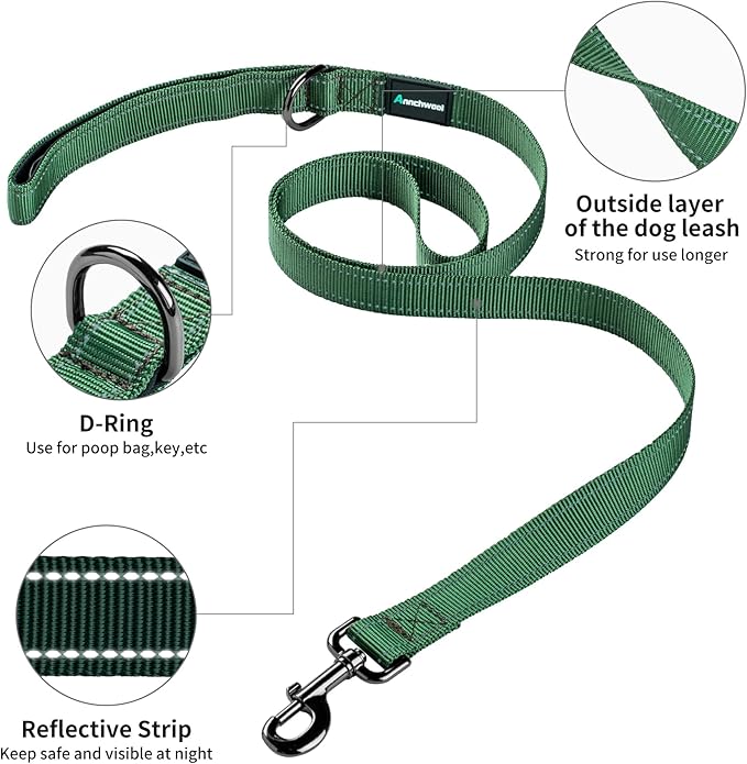 Annchwool No Pull Dog Harness with Padded Handle+5 Ft Leash,Reflective Strip Escape Proof and Quick Fit to Adjust Dog Harness,Easy for Training Walking for Small & Medium and Large Dogs(Green-Set,S)