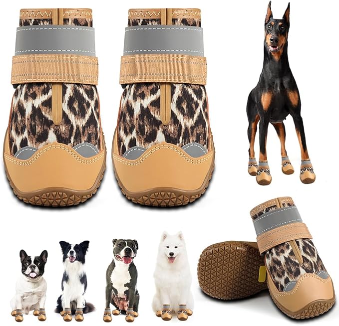 Dog Shoes for Large Dogs, Medium Dog Boots & Paw Protectors for Hardwood Floors, Outdoor Dog Booties for Hot Pavement Winter Snow Hiking, Waterproof Dog Shoes with Reflective Strips Size 8