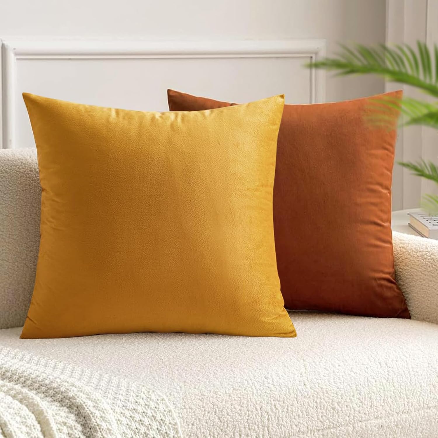 18x18 Inches Yellow Series Pillow Covers for Livingroom and Bedroom, Solid Velvet Throw Pillow Covers for Couch Sofa Deor (Yellow Series, 18x18)
