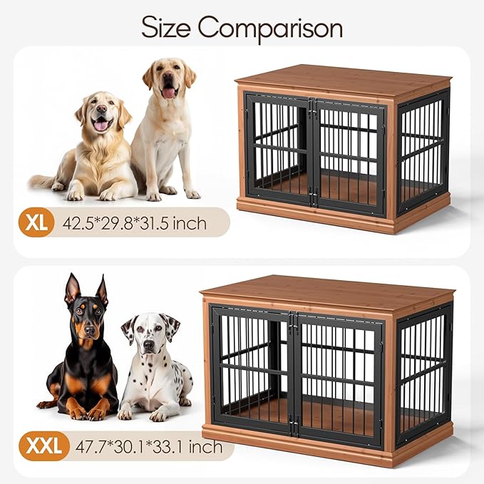 48 in Dog Crate Furniture for Dogs- Solid Wood Large Dog Crate Sideboard and TV Stand, Large Wood Kennel-((Brown+Black)