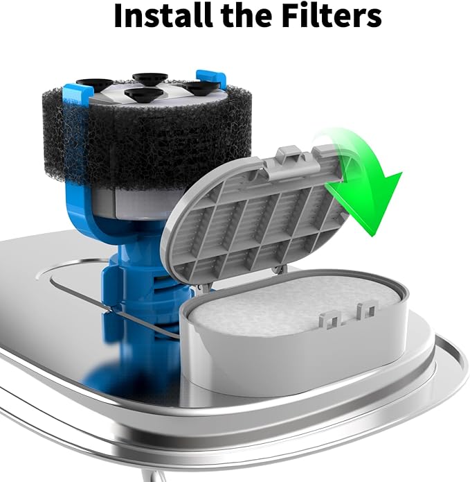 32 Pack Cat Water Fountain Filter Replacement, 4+4/8+8/12+12/16+16 Pack for Stainless Steel Cat Water Fountain 2L/67oz and 3.2L/108oz, 16 Carbon Filters & 16 Pre-Filter Sponges