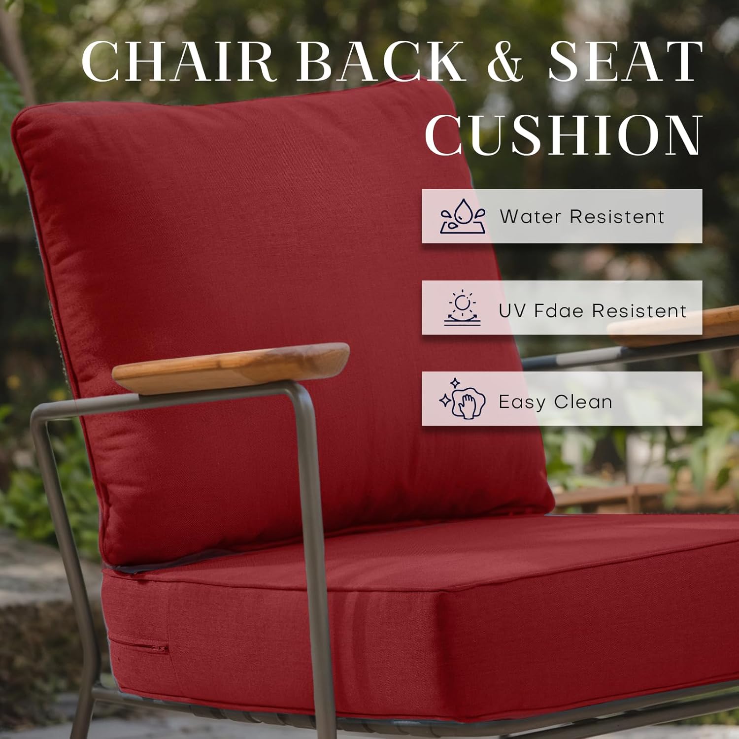 Rilyson Patio Cushions for Outdoor Furniture - 24×24 Inches High Back and Deep Seating Outdoor Cushion for Patio Chairs Sofa Couch Loveseat Water Resistant(Red/2 Set/No Button)