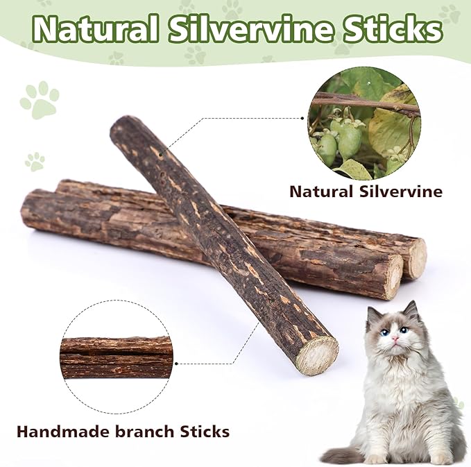 6 Pack Silvervine Sticks Cat Toy, Natural Chew Stick for Dental Care Teeth Cleaning,Matatabi Cat nip Treat Toys for Indoor Cats& Kittens