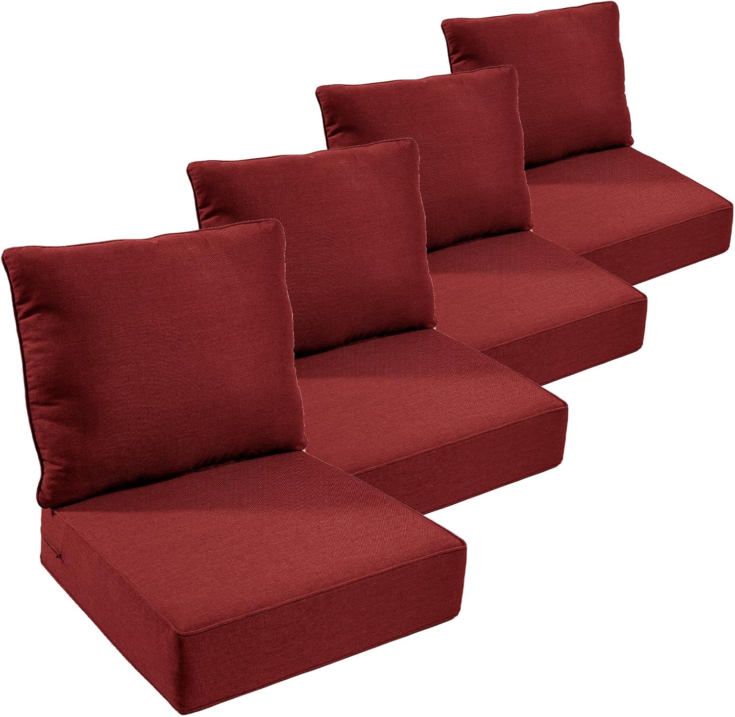 Outdoor Furniture Cushions, 6 inch Thick Seat Cushions for Outdoor Furniture, Waterproof 24x24 Patio Couch Cushions, Replacement Chair/Sofa Cushion, Include 4 Back & 4 Seat Cushion, Thick/Red