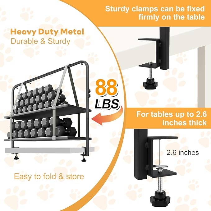 Dog Grooming Arm, Adjustable Pet Grooming Arm with Clamp for Small and Medium Dogs,Grooming Loop and No Sit Haunch Holder (Black, 42.5" H U-Shape Arm + Heavy Duty Clamp)