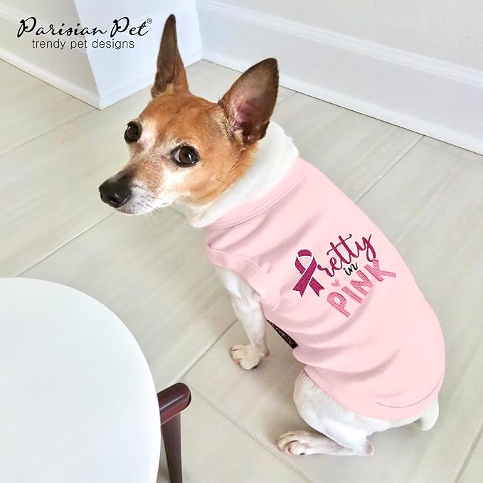 Parisian Pet Dog Tshirt - Embroidered “ Pretty in Pink “ Dog Shirt - Breathable and Lightweight Dog Clothes - Sleeveless Dog Tee Shirts - Machine Washable Dog Shirts for Small Dogs Girl - S