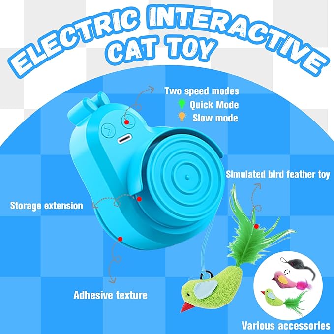 Interactive Cat Toys for Indoor Cats Automatic Electric Flying Bird Feather Cat Toy - Best Kitten & Adult Cat Enrichment Toy Stick-on Hanging Electric Kitty Toys for Bored Cats