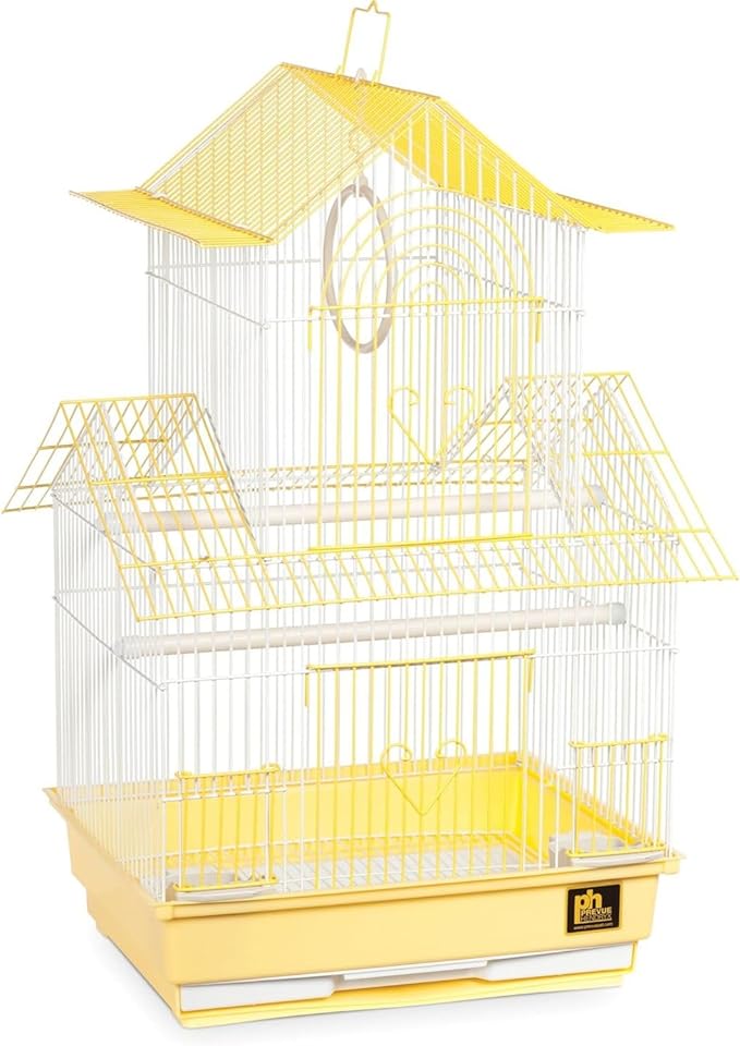 Rustic Retreat Bird Cage with Natural Wood Accents, Durable Metal Construction, Spacious Interior, and Comfortable Features for Birds' Yellow