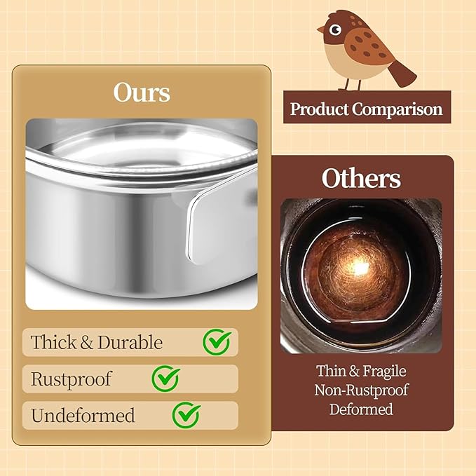 12 Pcs Stainless Steel Bird Food Bowls, 10 oz Bird Water Bowls with Clamp Holders, Parrot Cage Coop Feeders for Cockatiel Conure Budgie Parakeet Macaw (12PC-10oz Stainless Steel Bowl)