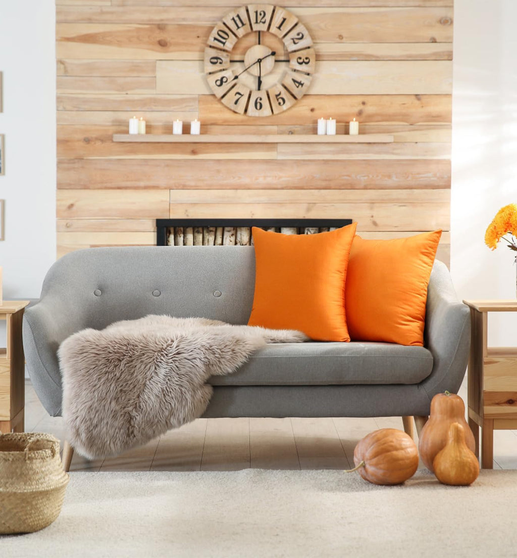 Thmyo 4-Pack 100% Cotton Comfortable Solid Decorative Throw Pillow Case Square Cushion Cover Pillowcase Sublimation Blank Halloween DIY Throw Pillow Covers for Sofa Bed(16x16 inch/40x40cm,Fall Orange)