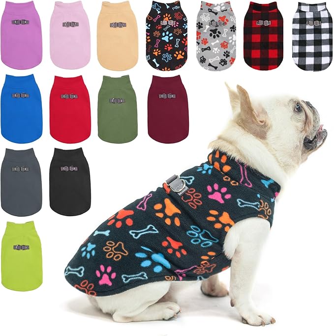 BEAUTYZOO Small Dog Sweater Fleece Vest Winter Jacket, D-Ring Leash Attachment for XS S Puppy Medium Sized Breeds Dogs, Cold Weather Dog Clothes Windproof Keep Warm, Black Bones Paw M
