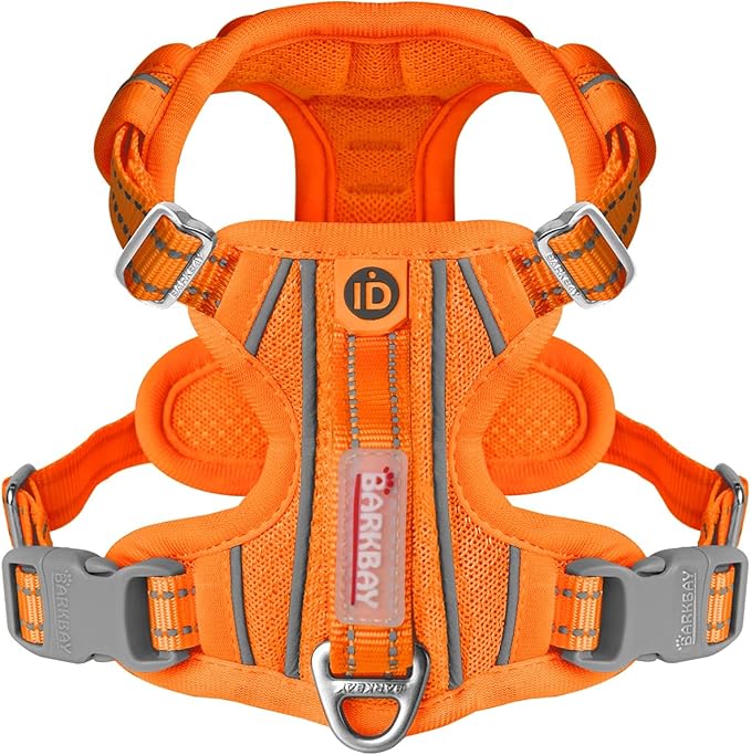 BARKBAY Dog Harness No Pull with ID Tag Pocket - Heavy Duty, Reflective, Easy Control for Large Dogs(Orange,S)