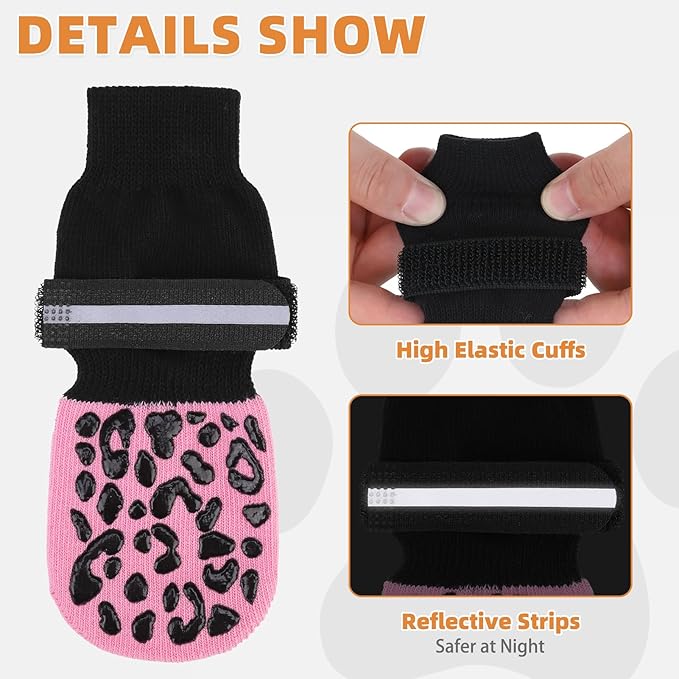 KOOLTAIL Anti Slip Dog Socks to Prevent Licking Paws,Dog Shoes for Hot Pavement, Reflective Traction Control Grip Booties, Dogs Boots & Paw Protector for Hardwood Floors Small Medium Large Senior Dogs