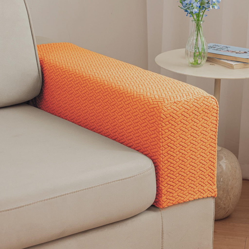 2Pcs Couch Arm Covers, Armrest Cover for Sofa, Sofa Arms Covers Washable Arms with Twist Pins Soft,Skin-Friendly for Pets (Texture Orange, Armrest Cover)