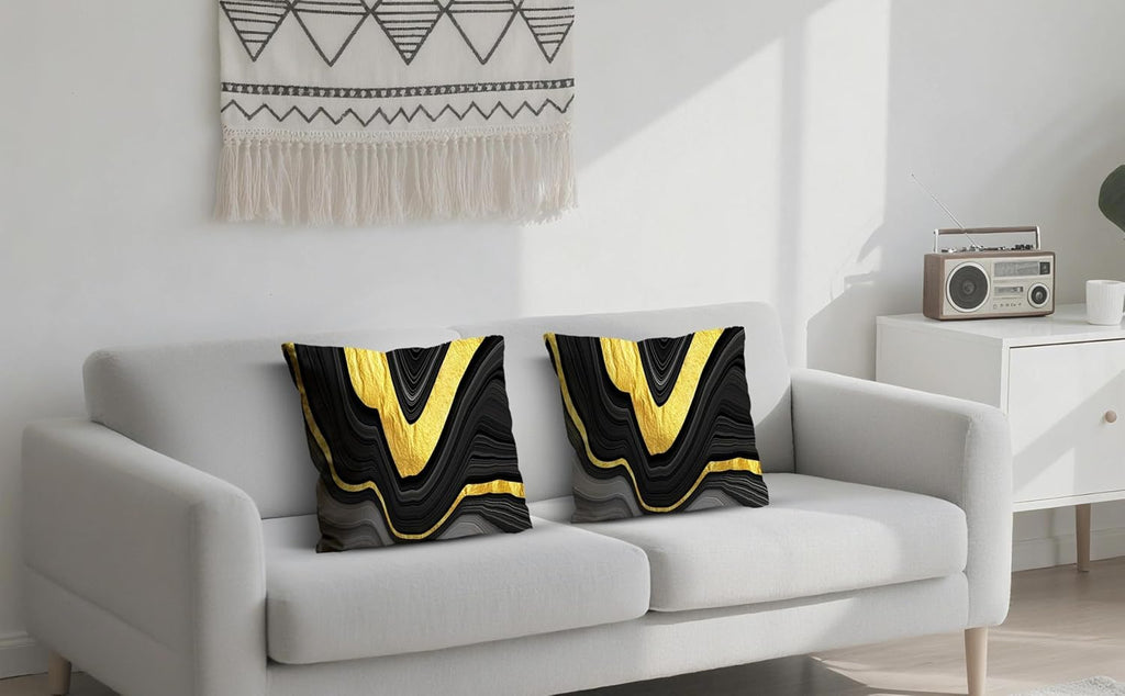 Black and Gold Marble Texture Throw Pillow Covers 18x18 Inch Set of 2, Decorative Gold and Black Grey Modern Boho Art Pillow Covers for Office Couch Sofa Bedroom Living Room Farmhouse Home Decor