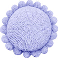 Boho Round Throw Pillow with Cute Handmade Pom Poms Tassels 18 Inch, Decorative Circular Knitted Crochet Cushion for Couch, Sofa, Chair, Bed, Purple