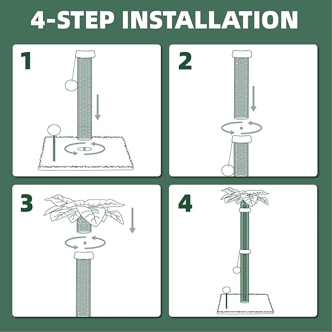 34" LED Cat Scratching Post, Attracts Cats with LED Light, Cat Furniture, Stable Base, Hanging Toy Balls for Large Cats and Kittens, 4 LED Light Settings, Green