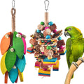2 Pcs Large Bird Toys, Natural Corn Cob Parrot Chew Toy, Multicolored Leaf-Shaped Chewing Wood Blocks for Large and Medium-Sized Macaws, Cockatoos, Amazon Parrots, African Grey