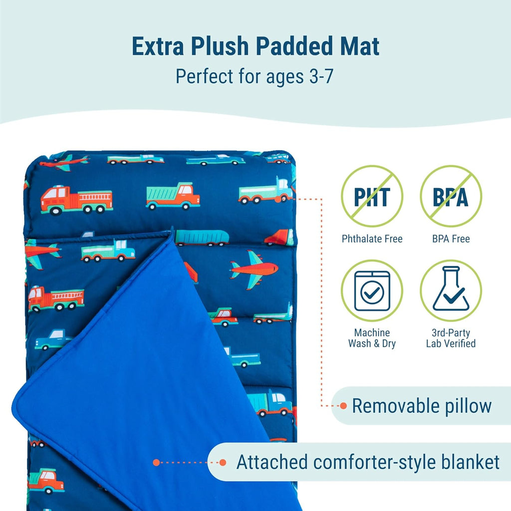 Wildkin Kids Original Nap Mat – Cozy Kids Sleep Mat with Pillow, Ideal for School & Travel - Transportation