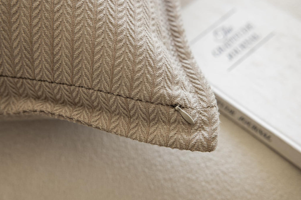 Set of 2 Herringbone Embossed Stripe Flange Throw Pillow Covers for Couch and Bed - 18"x18", Khaki-Green