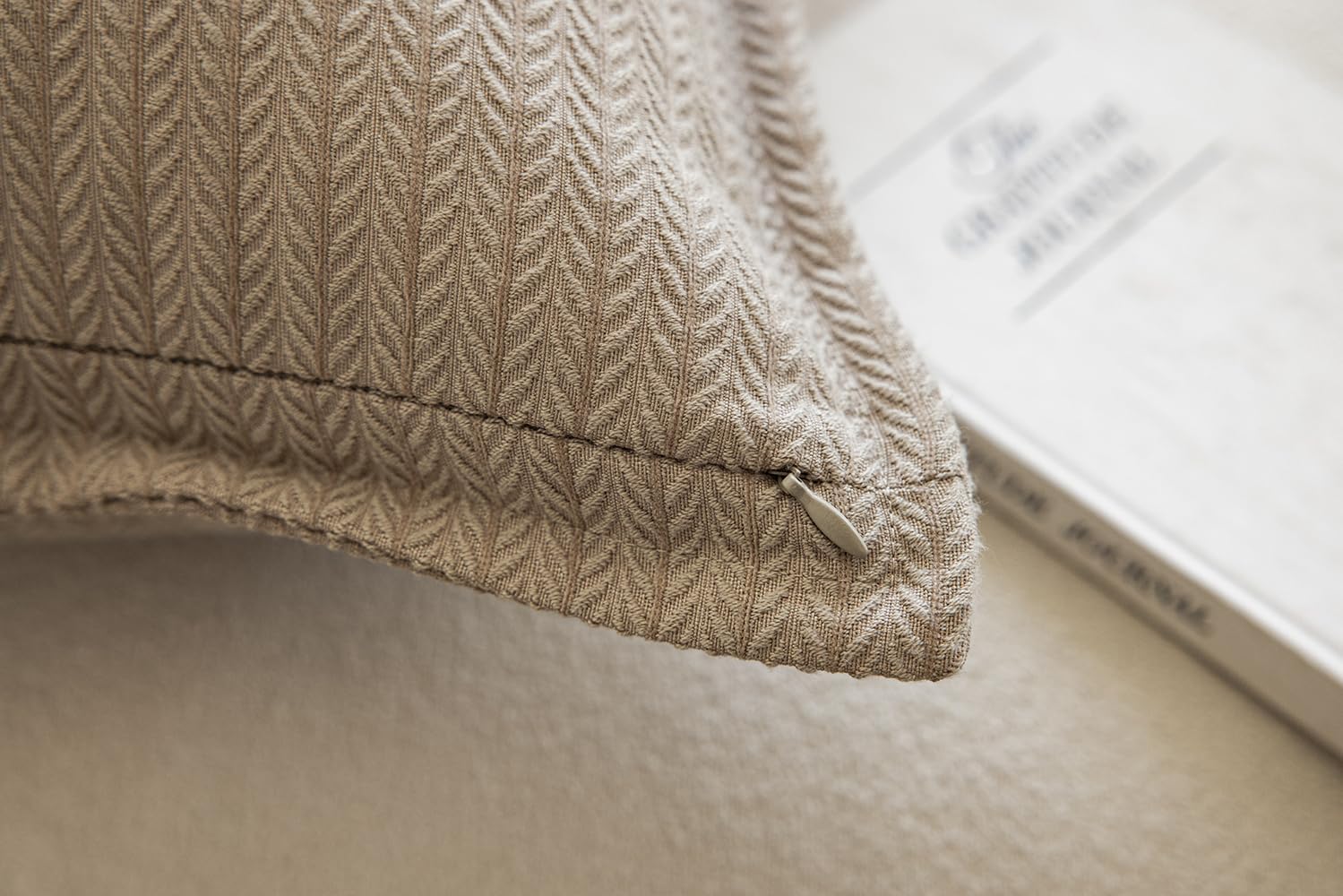 Set of 2 Herringbone Embossed Stripe Flange Throw Pillow Covers for Couch and Bed - 18"x18", Khaki-Green