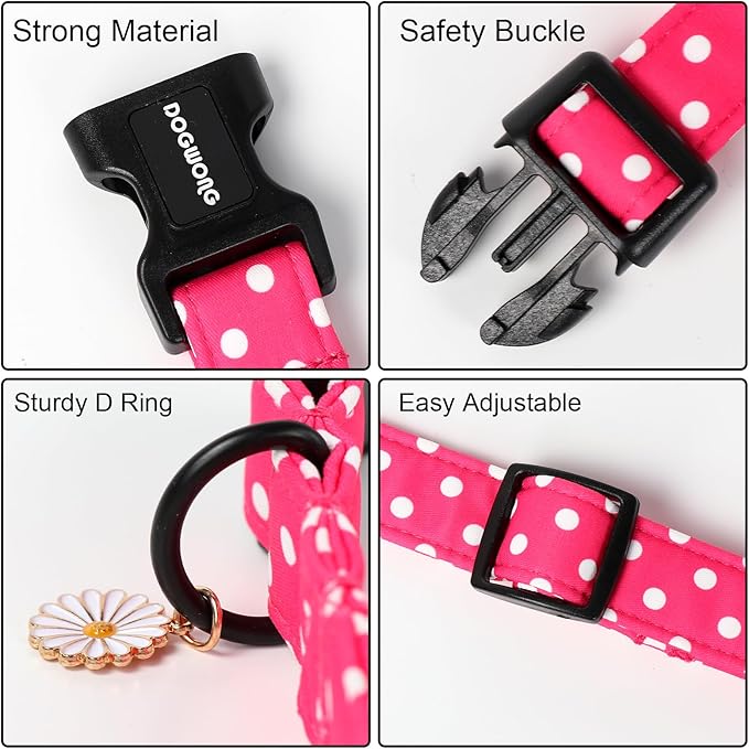 DOGWONG Pink Girl Dog Collar, Cute Pink Female Dog Collars, Adjustable Cute Pet Collars Girl Design Dog Collar for Small Medium Large Dogs