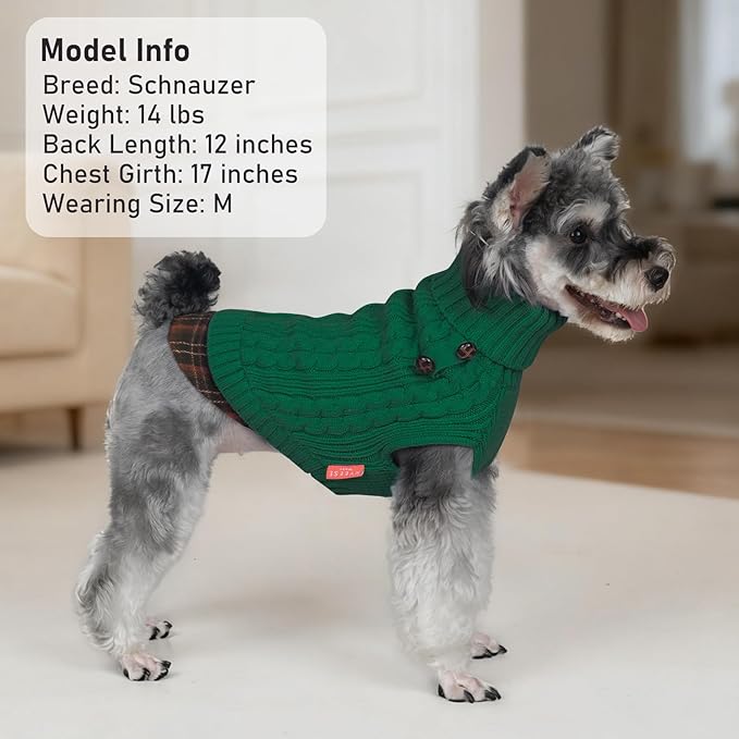 KYEESE Dog Sweater Warm Turtleneck Medium Dogs Sweater Stretchy Knitwear Cat Clothes with Gingham Patchwork Thick Pet Coat for Fall Winter Cold Weather Soft Pullover Dog Sweaters for Medium Dogs Boy
