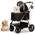 3-in-1 Pet Stroller for Small Dogs & Cats up to 33lbs, One-Touch Fold 4-Wheel Cart with Removable Carrier, Rear Brake & Storage Basket
