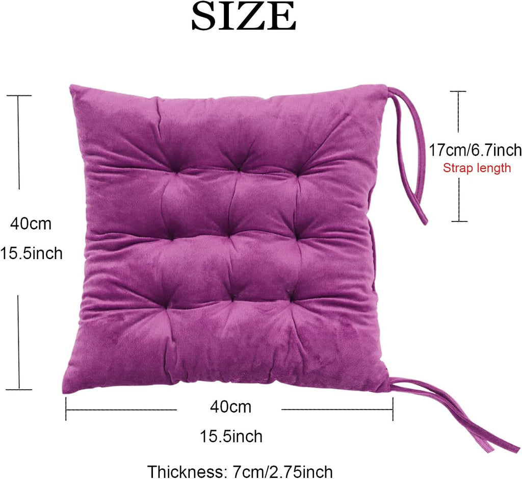 Set of 2 Chair Cushions for Dining Chairs with Ties, Indoor Non-Slip Kitchen Chair Pad and Dining Room Seat Cushion Mat for Office Living Room Outdoor 15.5" - Purple