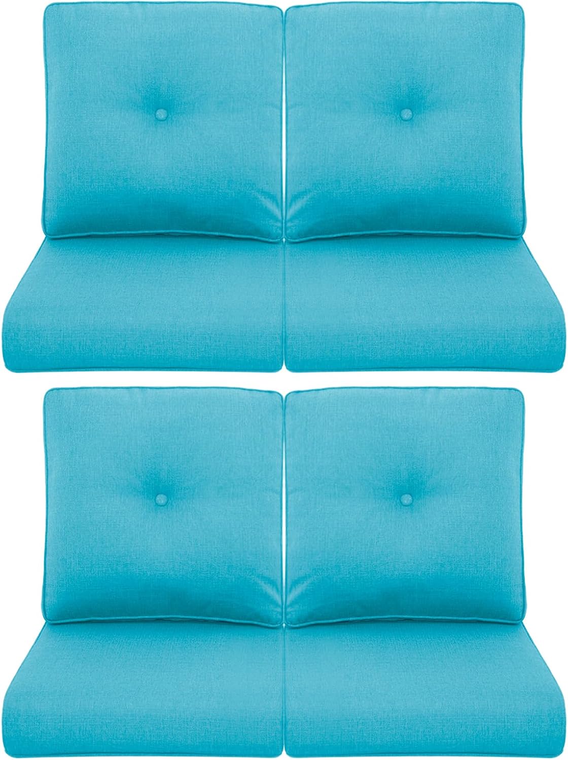 Patio Chair Cushions 4 Packs - Outside High Back Thick Water-Resistant Cushion 22x24 with Zipper Cover for Outdoor Glider Rocking Chairs Loveseat Couch – Teal/Buckle