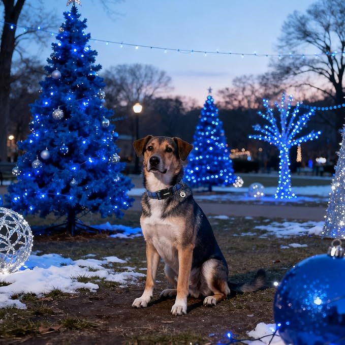 DOGWONG Blue Plaid Dog Collar, Blue Checkered Dog Collar with Mental Buckle Pet Necklace for Small Medium Large Dogs