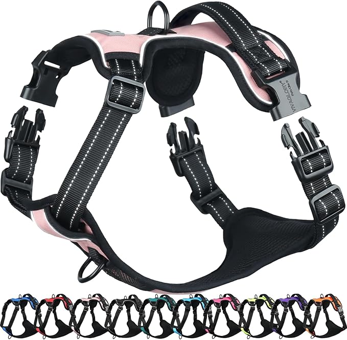 VIVAGLORY Dog Harness Easefit No Pull Dog Harness with Front Clip & Handle for Lifting Training, Adjustable Padded No-Pull Anti Pull Easy On for Puppy & Pet, M, Sakura Pink