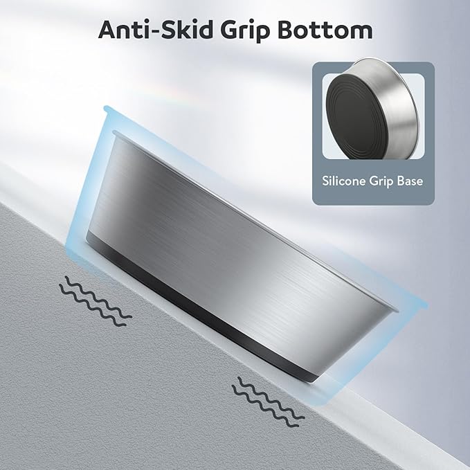 304 Stainless Steel Dog Bowls Set of 2, Anti Rust Metal & Non Slip Rubber Base, Heavy Duty Large Feeding Dishes, Food Grade BPA Free, Food and Water Bowl for Medium Dogs (48oz, 6cup)