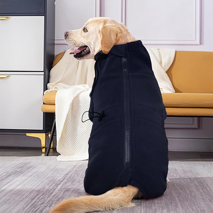 ROZKITCH Dog Fleece Pajamas, Pet Windproof Warm Cold Weather Jacket Vest Cozy Jumpsuit Apparel Outfit Clothes for Small Dog Walking Hiking Sleep Blue XS