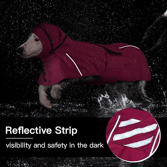 Dog Raincoat, Waterproof Dog Rain Jacket with Convertible Hood/Collar, Adjustable Belly-Protect Rain Coat for Meidum Dogs Poncho Reflective (Neon Pink, M)
