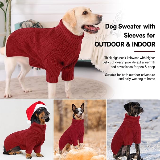 KOESON Small Dog Sweater Female and Male, Pullover Dog Sweater with Sleeves, Easy On Christmas Sweaters for Dachshund, Chihuahua, Pug, Yorkie, Warm Knitted Winter Apparel for Small Dogs, Red, S