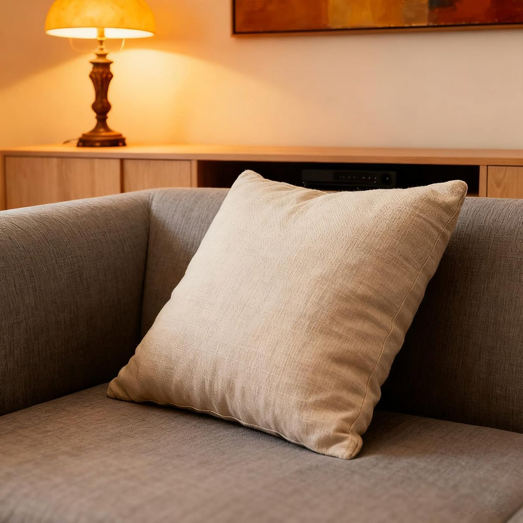 Throw Couch Pillow with Insert 18x18 Inches Set of 2 Square, Cute Modern Home Fall Decor for Living Room Sofa Bed Cushion Accent Case, Anthropologie Style Home Decor (Light Linen #P2-13)