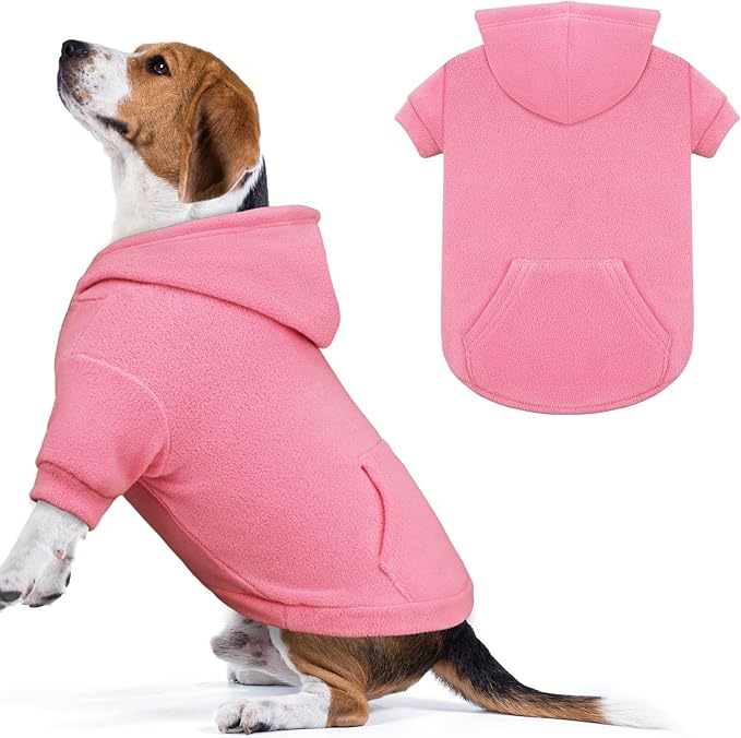 Dog Sweater,Dog Hoodies for Medium Dogs,Warm Fleece Sweatshirt with Hood & Pocket,Leash Hole,Cozy Cold Weather Pet Clothes Pet Sweater for Medium Dogs(Pink,M)