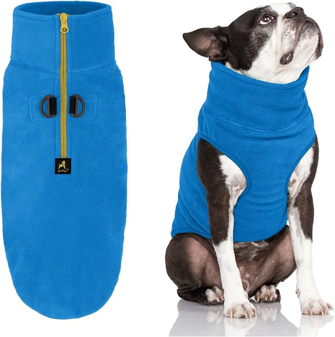 Gooby Half Zip Up Fleece Vest Dog Sweater - Blue, X-Small - Soft Warm Pullover Fleece Head-in Dog Jacket with Dual D Ring Leash for Small to Medium Dogs