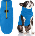 Gooby Half Zip Up Fleece Vest Dog Sweater - Blue, Large - Soft Warm Pullover Fleece Head-in Dog Jacket with Dual D Ring Leash for Small to Medium Dogs