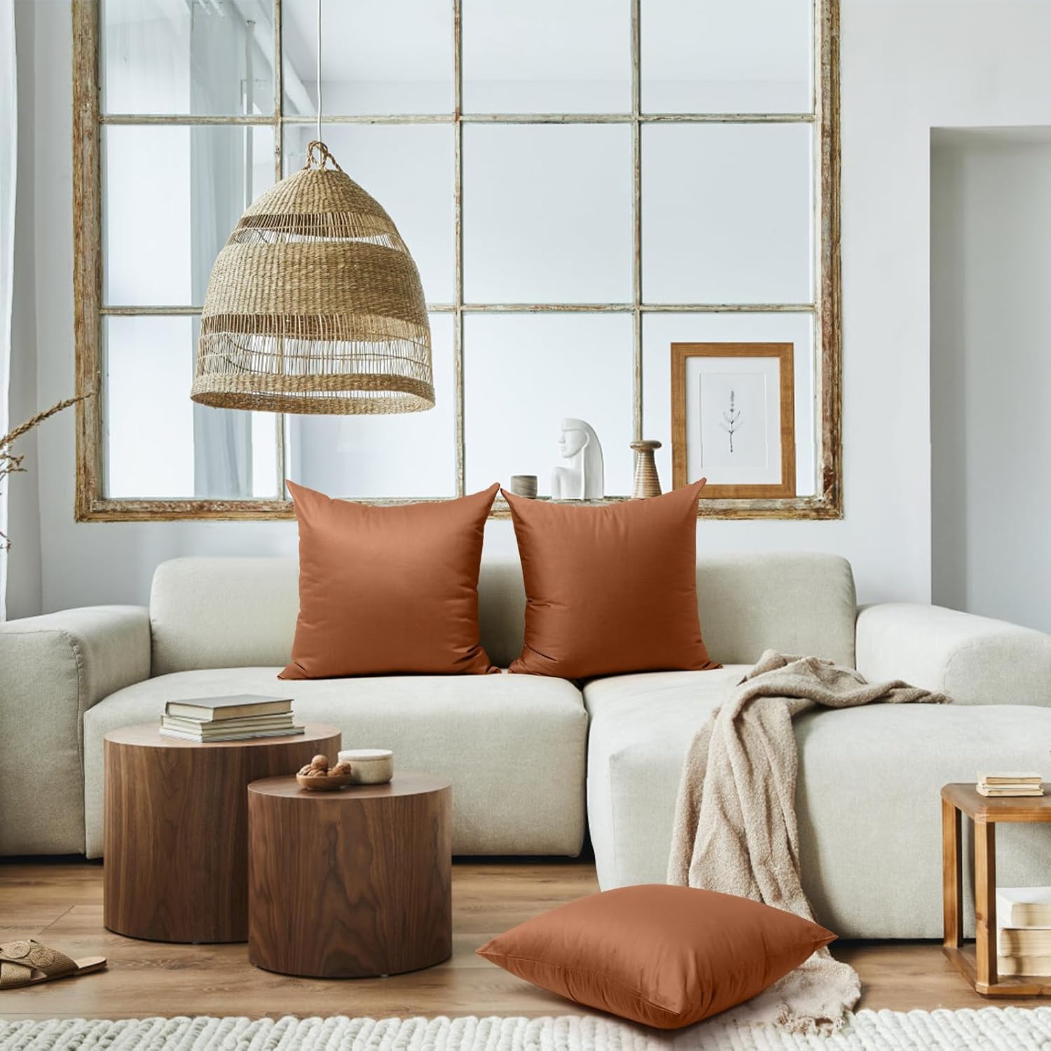 Thmyo 4-Pack 100% Cotton Comfortable Solid Decorative Throw Pillow Case, Square Cushion Cover Pillowcase Sublimation Blank Pillow Covers DIY Throw Pillowcase for Sofa(18x18 inch/ 45x45cm,Rust)