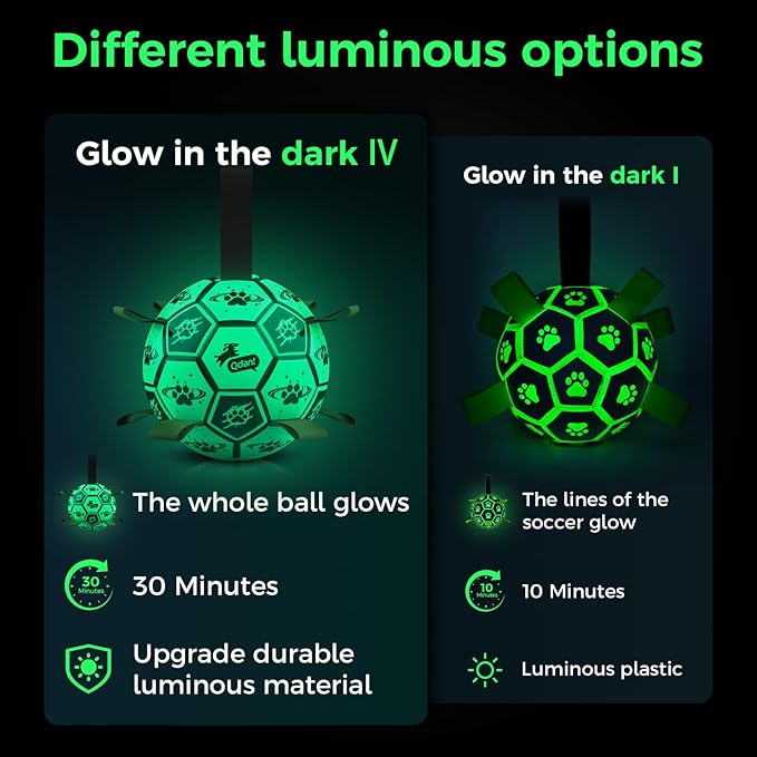 QDAN Premium Dog Ball, Glow in The Dark Dog Toys, Light Up Soccer Ball for Dogs, Outdoor Dog Toys, Doggy Water Toy, Puppy Birthday Gifts for Small Medium (6 Inch)