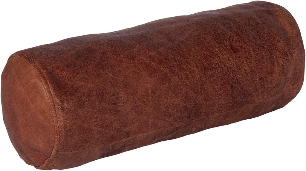 Neck Roll Pillow Cushion Cover, 22x5 Inch Full Moon Round Bolster Pillow Case, Cylinder Soft Lambskin Leather Pillowcase for Head, Spine & Neck Support During Sleep - Tan Artical Pack of 2