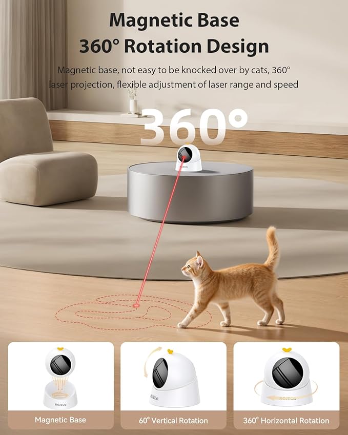 ROJECO Auto Laser Cat Toy - Random Motion Track, Magnetic 360° Base, Run Quiet,Rechargeable with 1000mAh Battery, Auto Sleep & 3 Speed Modes, Safe for Cats,Interactive Cat Toys for Bored Indoor