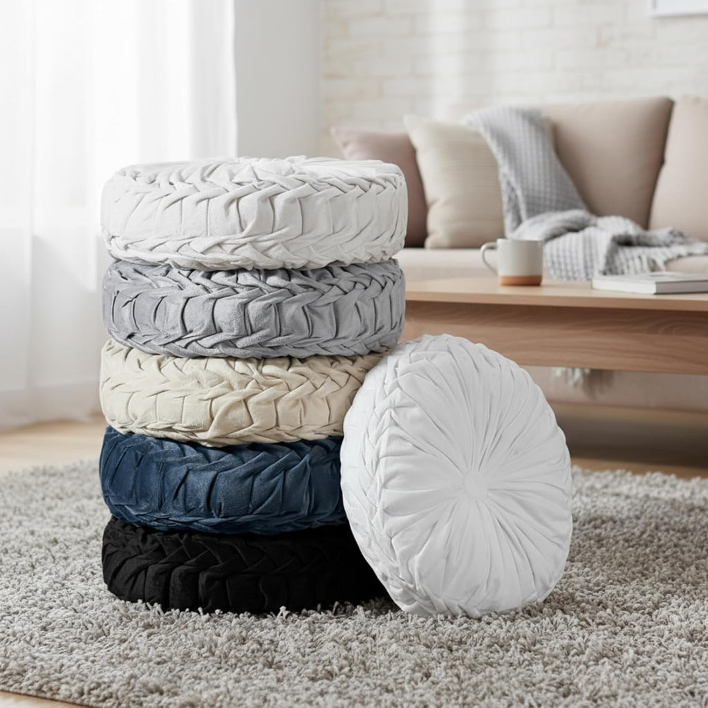 Yerliker 6 Pcs Floor Pillow Cushions 15inch Round Velvet Throw Pillows Colorful Flexible Cushions Alternative Pillows for Couch Chair Living Room Bedroom Home Office Decor(Black and White Color)