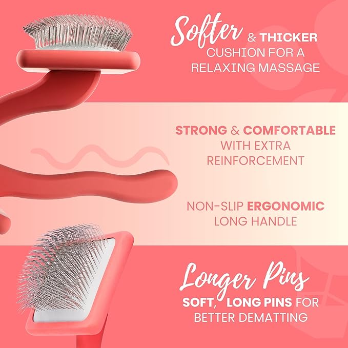 Dog Slicker Brush for Grooming Pet Hair - Best Slicker For Poodle & Golden Doodle - Long Haired Tool For Dogs - Goldendoodle Long Pin Brush For Dematting (Large)