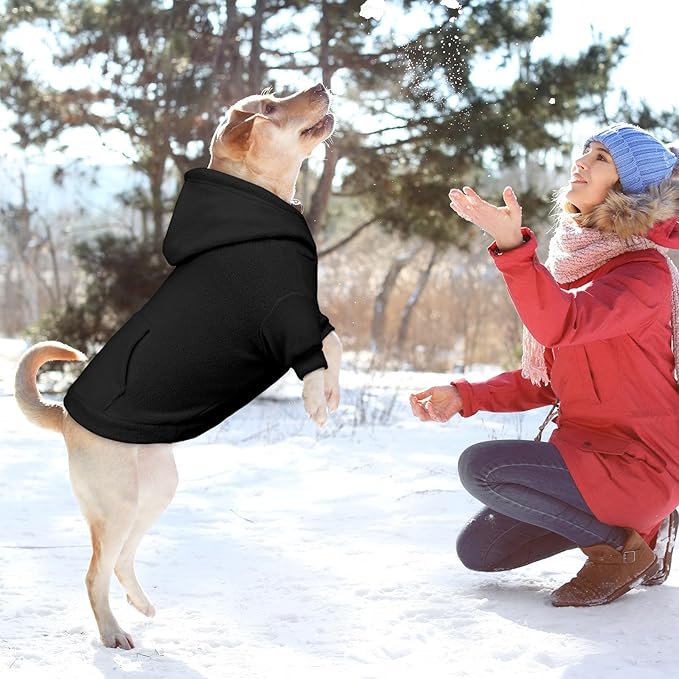 Dog Sweaters for Large Dogs,Extra-Large Dog Hoodie,Warm Fleece Sweatshirt with Hood & Pocket,Leash Hole,Cozy Cold Weather Pet Clothes Sweater Hoodie for Large Dogs(Black,XXL)