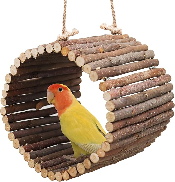 Bird Parrot Swing Toys, Hanging Bird Tree Caves, Natural Apple Wood Parrot Hammock, Bird Cage Accessories, Suitable for Little Bird Parakeets Cockatiels Lovebirds Hamster Rat (6.49" in Diameter)