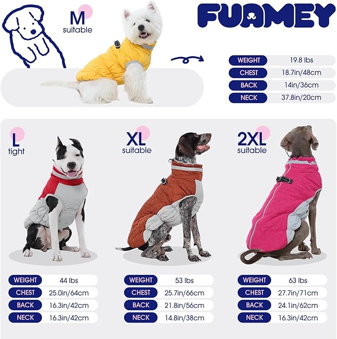 FUAMEY Dog Coat for Large Dogs,Waterproof Dog Winter Jacket with Harness Built in Puppy Cold Weather Coats Reflective Pet Vest with Zipper Warm Fleece Dogs Snowsuit Windproof Pink L