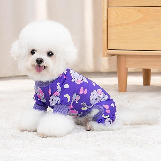 XPUDAC 4 Pieces Dog Pajamas Soft Strechy Puppy Onesies Pet Clothes for Small Medium Dogs Boy Girl Cat Pet Outfit, 153-S